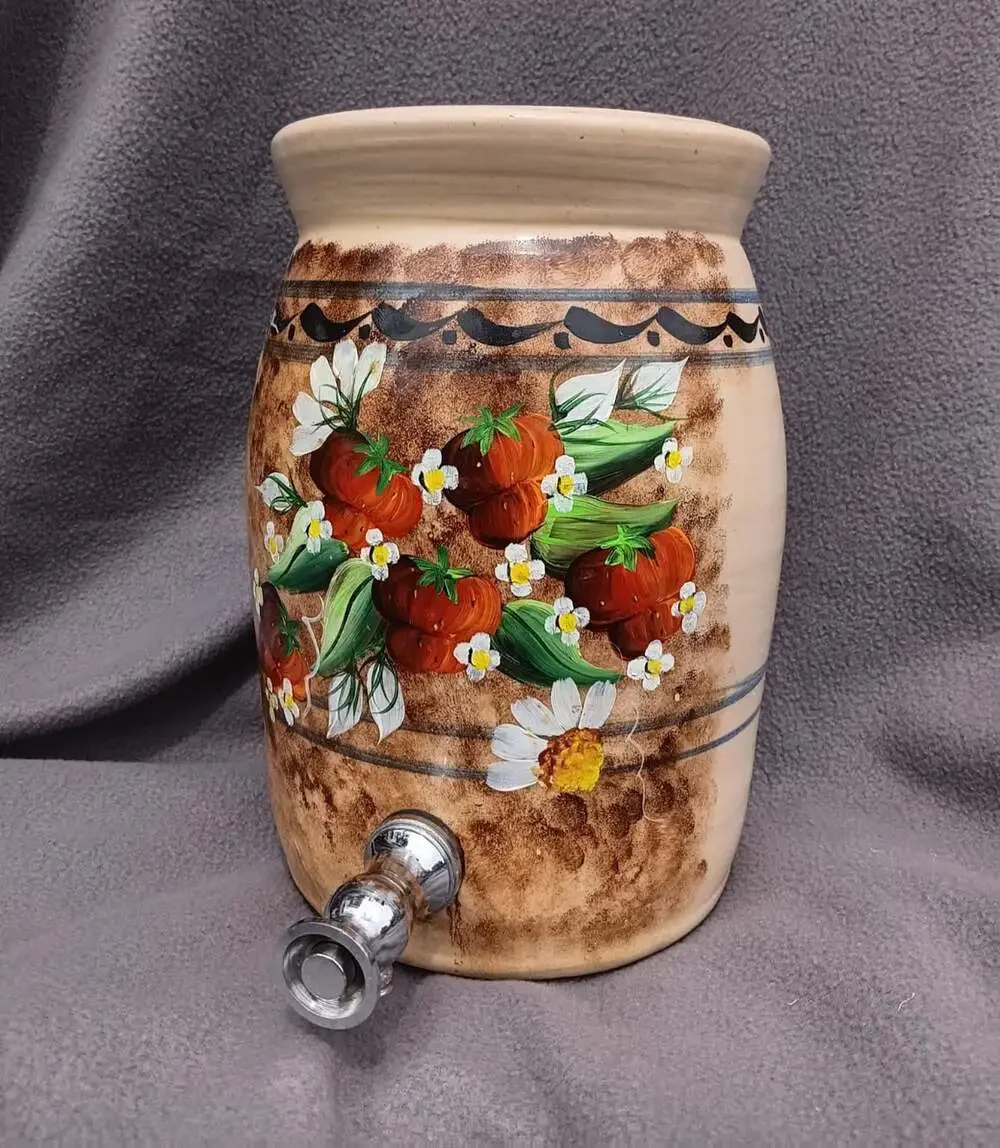 Hand Painted Tomato Crock Dispenser Marshall Pottery Hand Turned Lid for Display